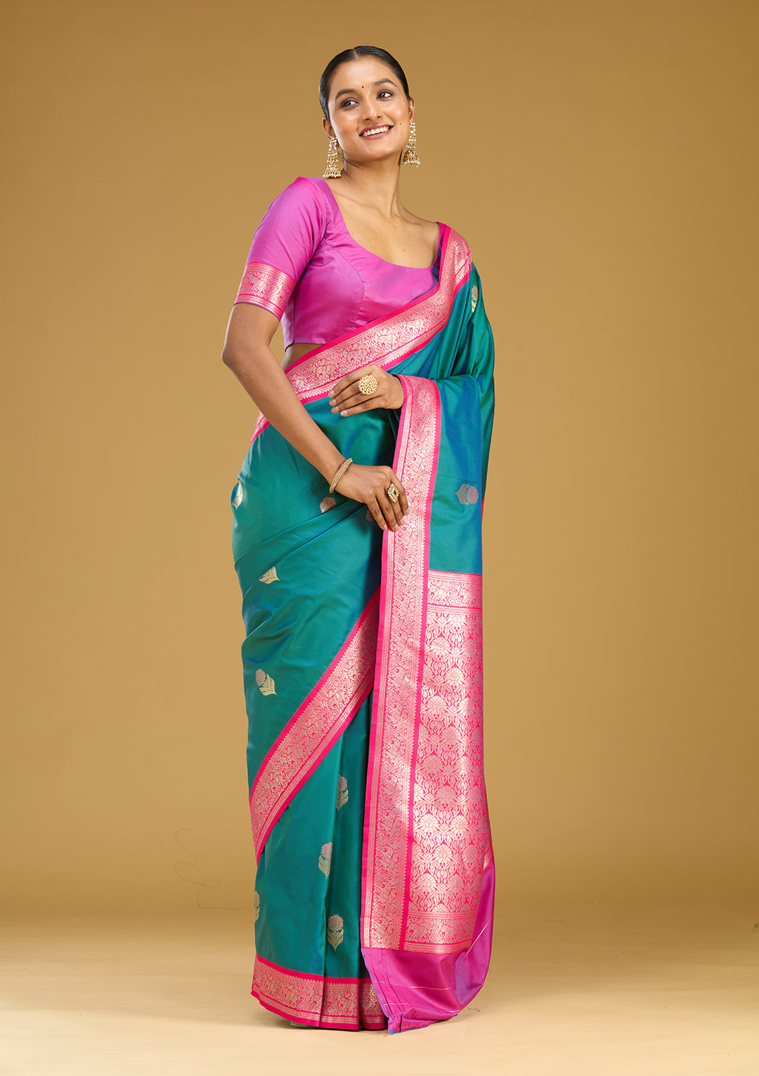 Peacock Blue Zariwork (Gold) Silk Silk Saree