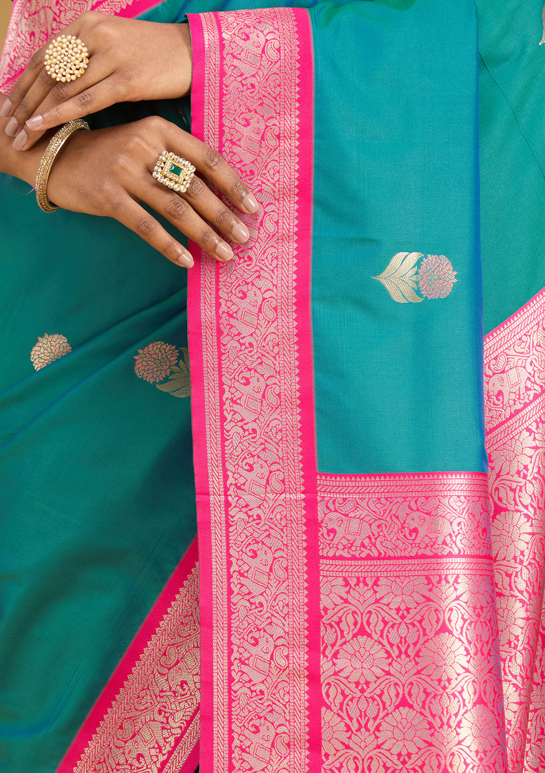 Peacock Blue Zariwork (Gold) Silk Silk Saree