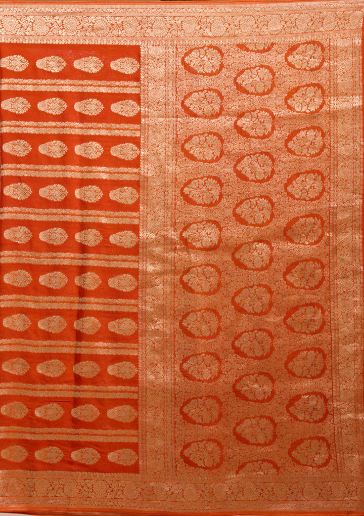 Orange Zariwork (Gold) Georgette Silk Saree