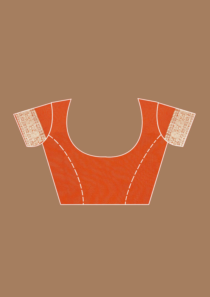 Orange Zariwork (Gold) Georgette Silk Saree