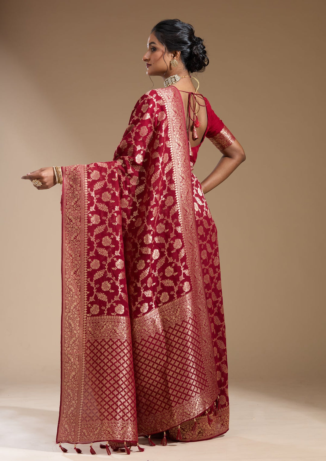 Maroon Zariwork (Gold) Georgette Silk Saree