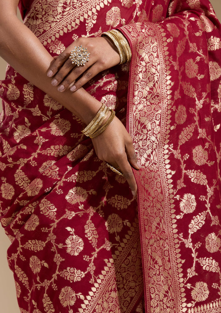 Maroon Zariwork (Gold) Georgette Silk Saree