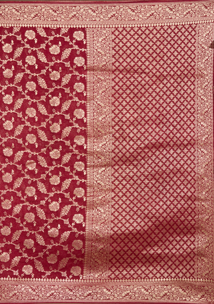 Maroon Zariwork (Gold) Georgette Silk Saree