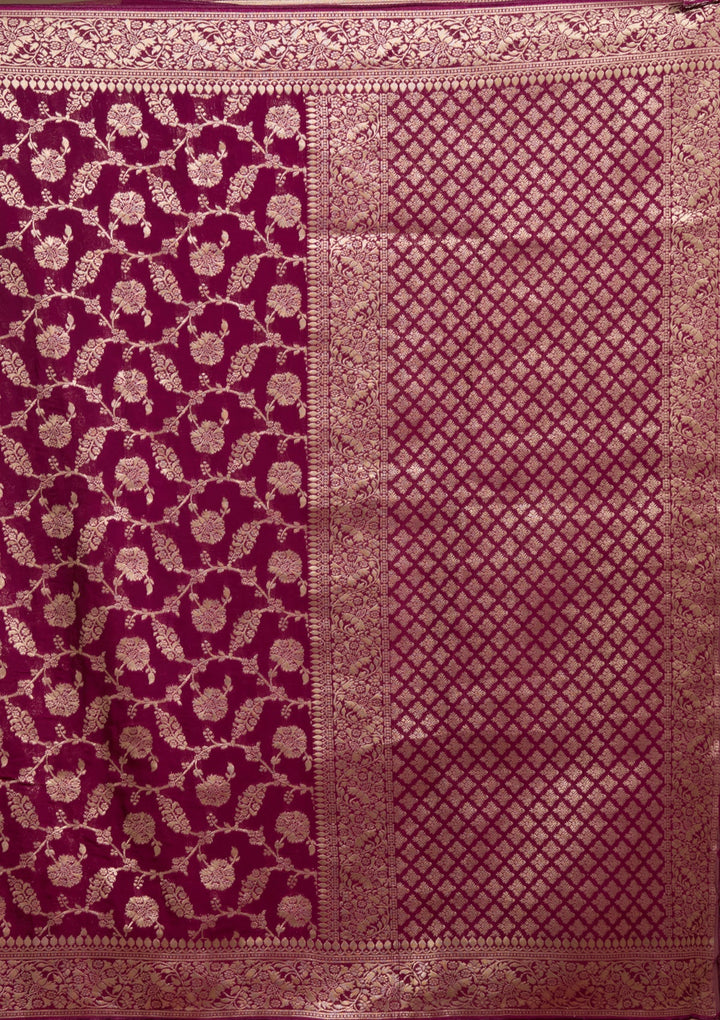 Wine Zariwork (Gold) Georgette Silk Saree
