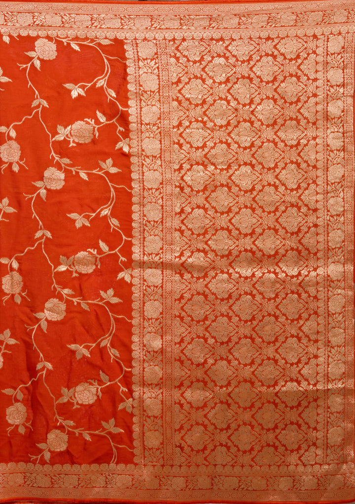 Orange Zariwork (Gold) Satin Silk Saree