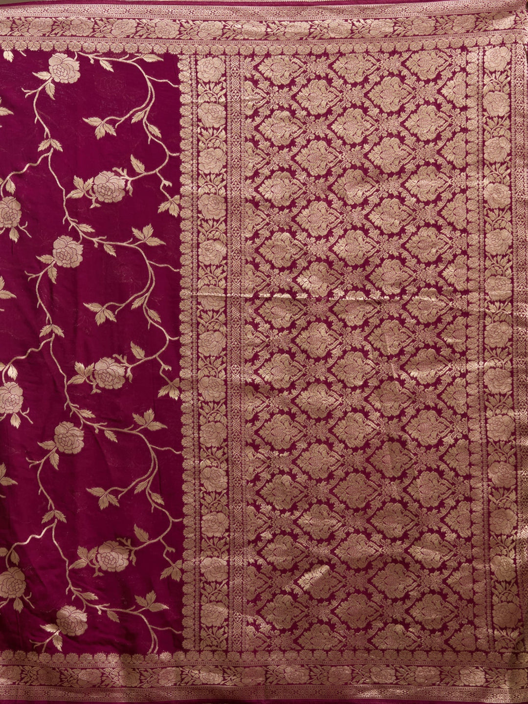 Wine Zariwork (Gold) Satin Silk Saree