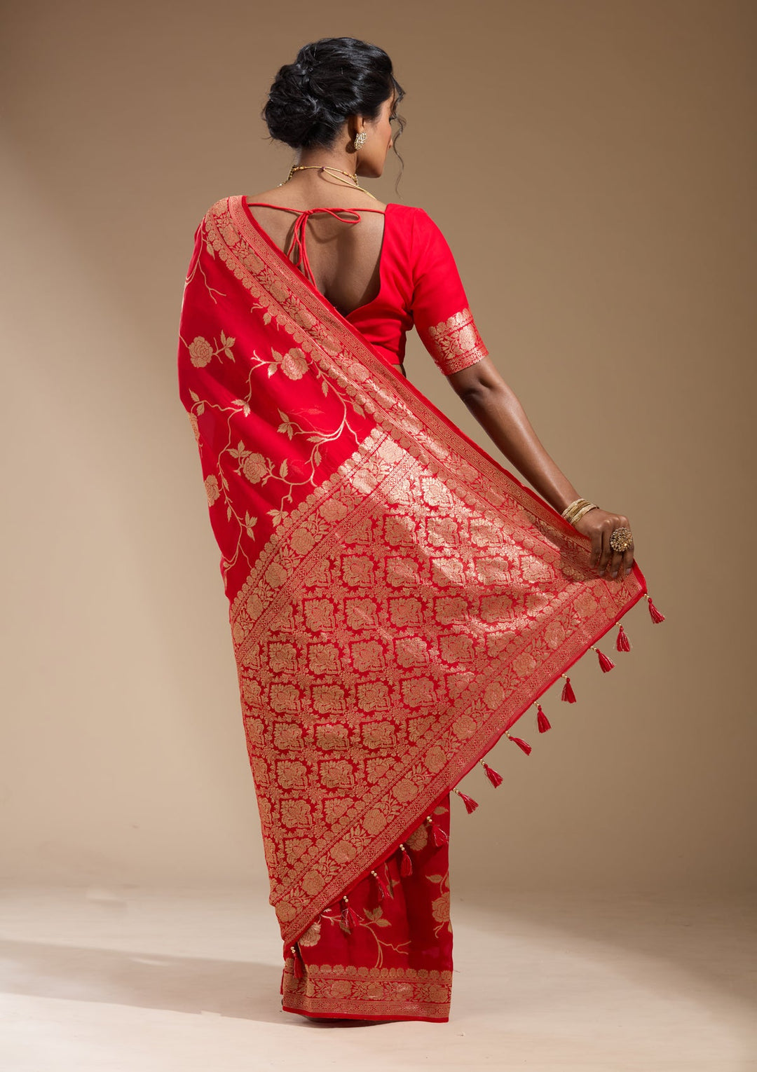 Red Zariwork (Gold) Satin Silk Saree