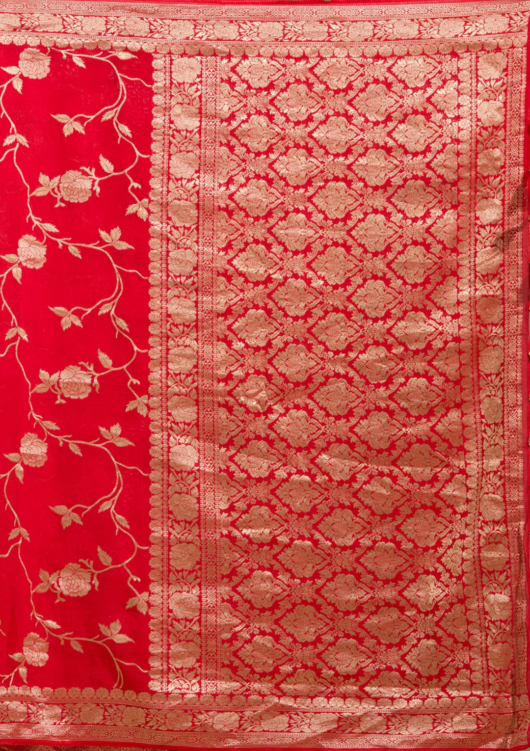 Red Zariwork (Gold) Satin Silk Saree