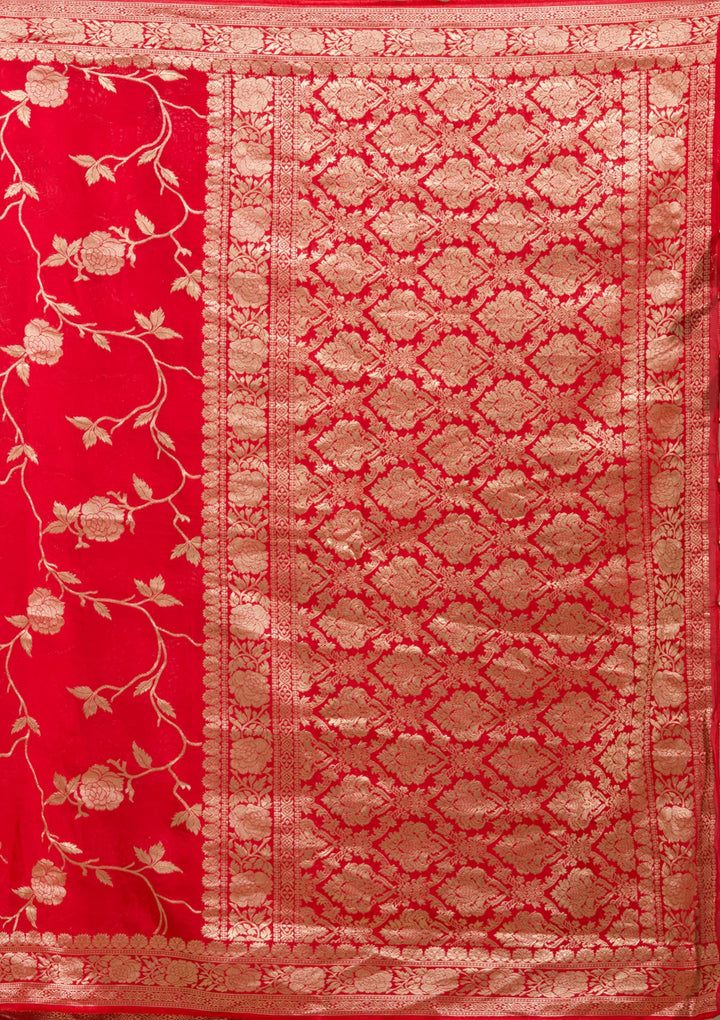 Red Zariwork (Gold) Satin Silk Saree