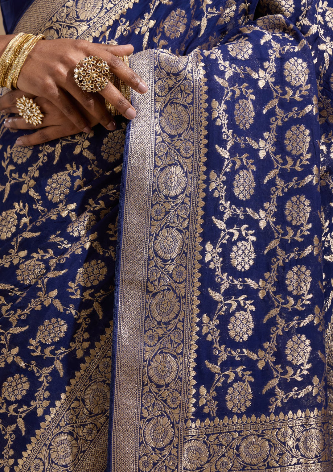 Blue Zariwork (Gold) Georgette Silk Saree