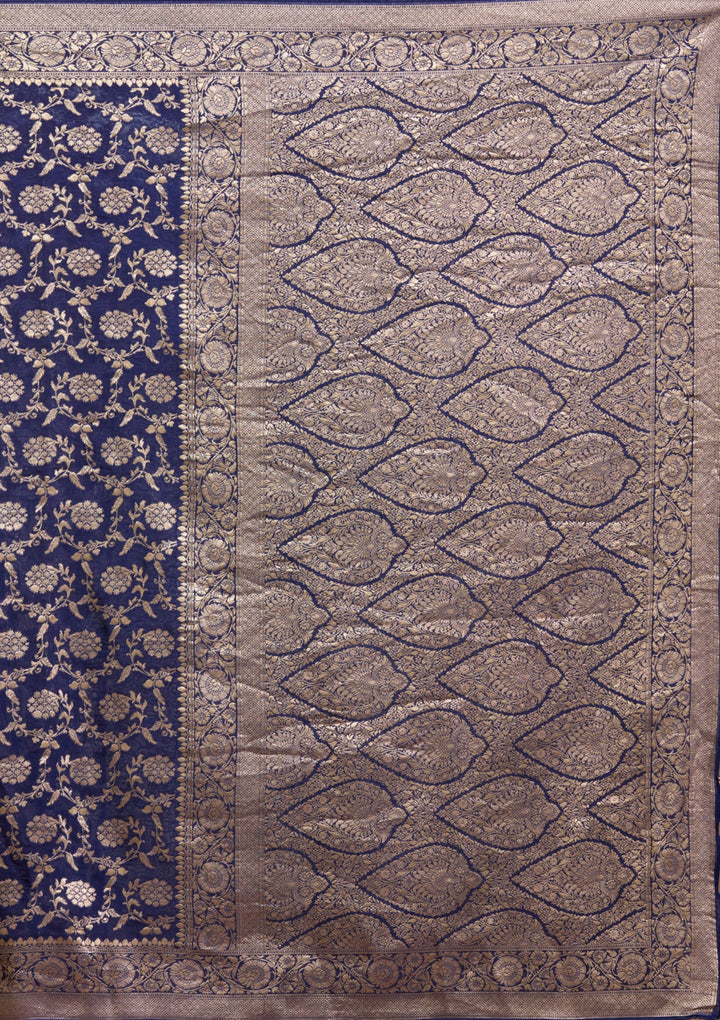 Blue Zariwork (Gold) Georgette Silk Saree