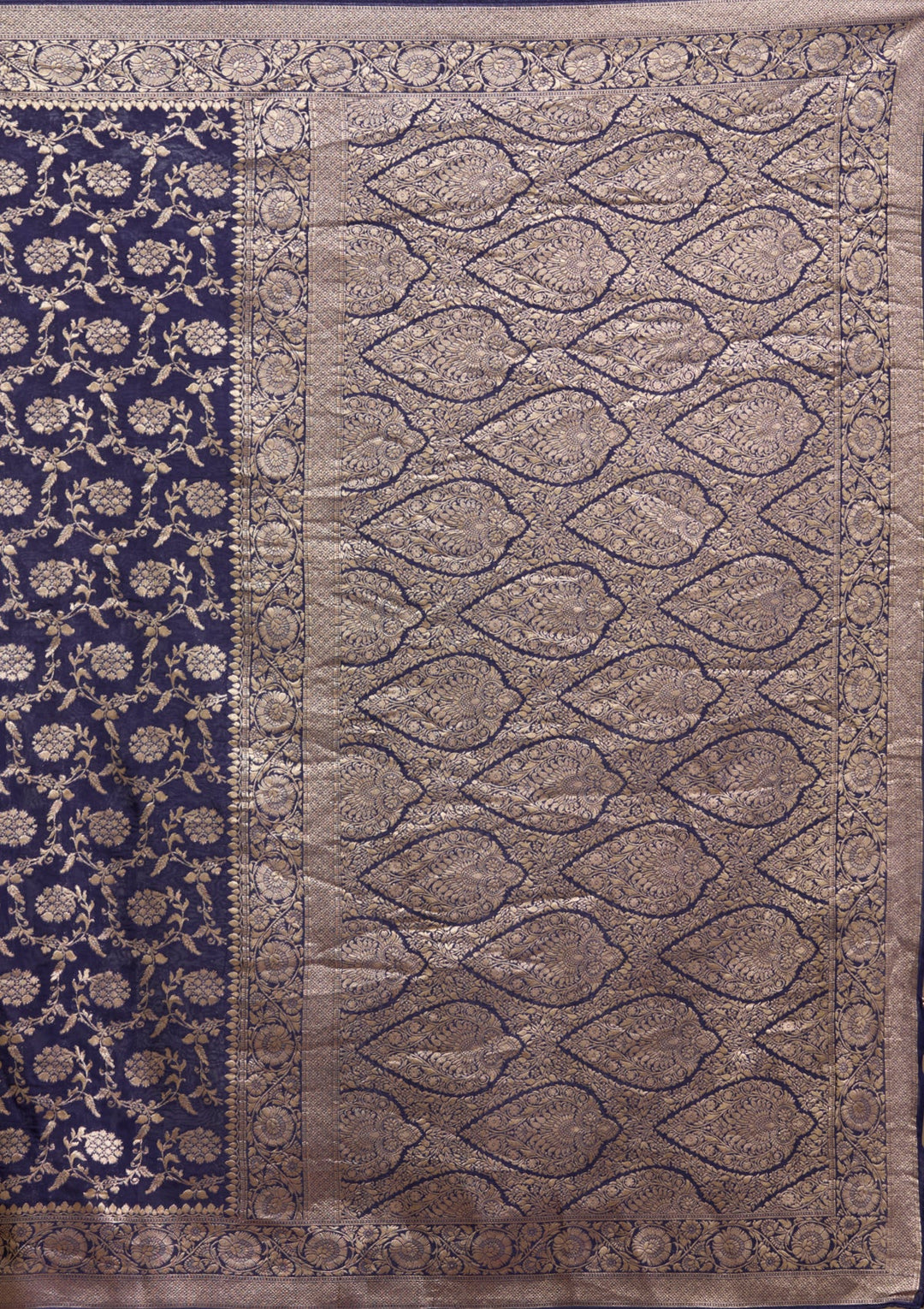 Navy Blue Zariwork (Gold) Georgette Silk Saree