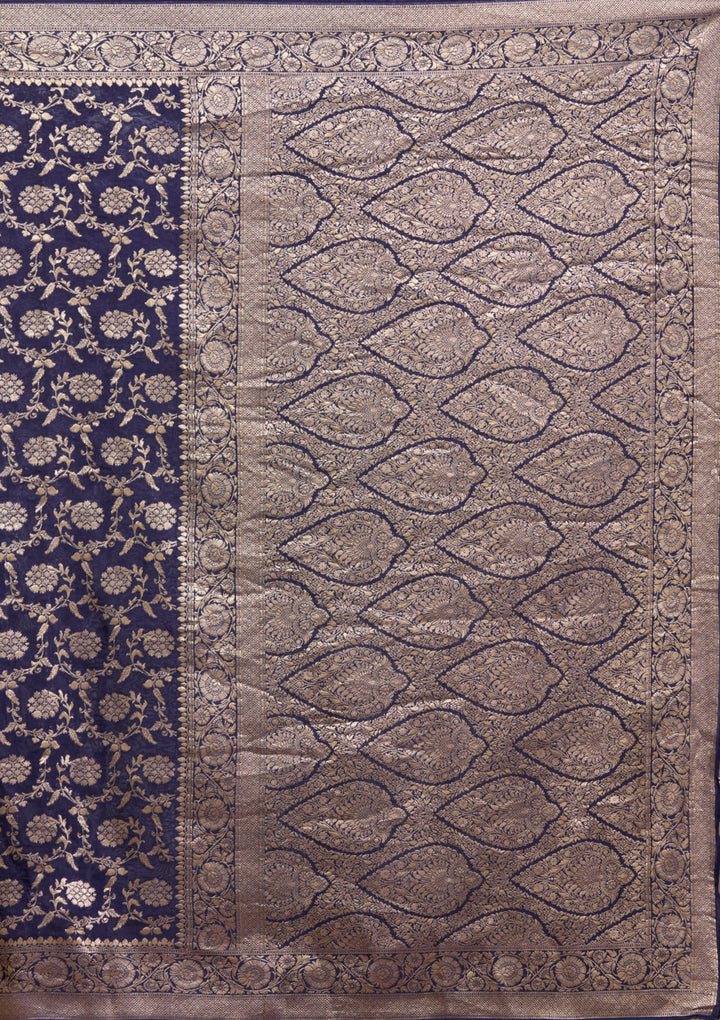Navy Blue Zariwork (Gold) Georgette Silk Saree