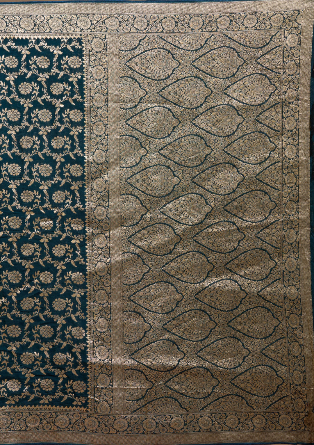 Peacock Blue Zariwork (Gold) Georgette Silk Saree