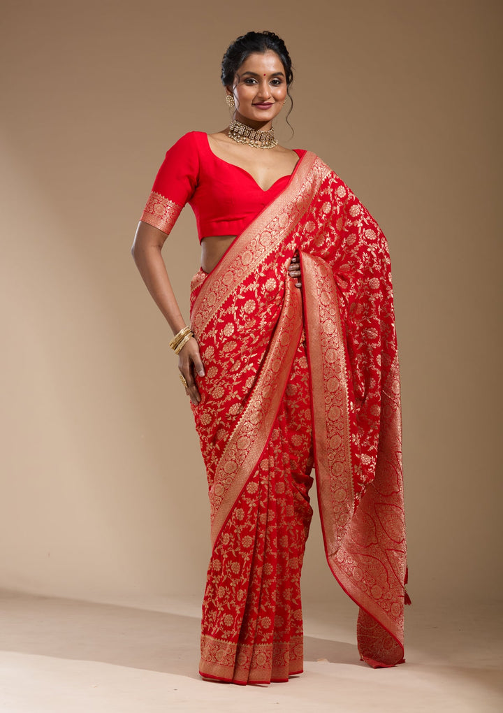 Red Zariwork (Gold) Georgette Silk Saree