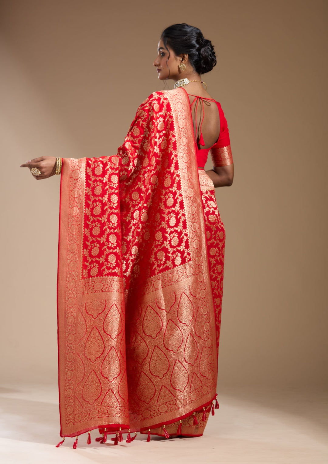 Red Zariwork (Gold) Georgette Silk Saree