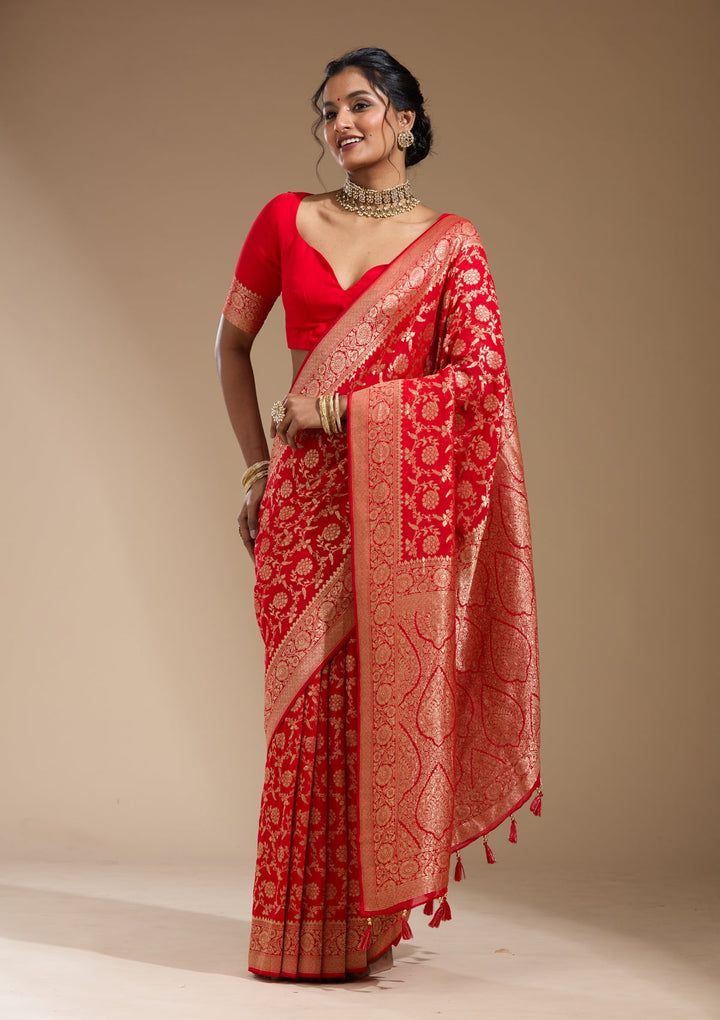 Red Zariwork (Gold) Georgette Silk Saree