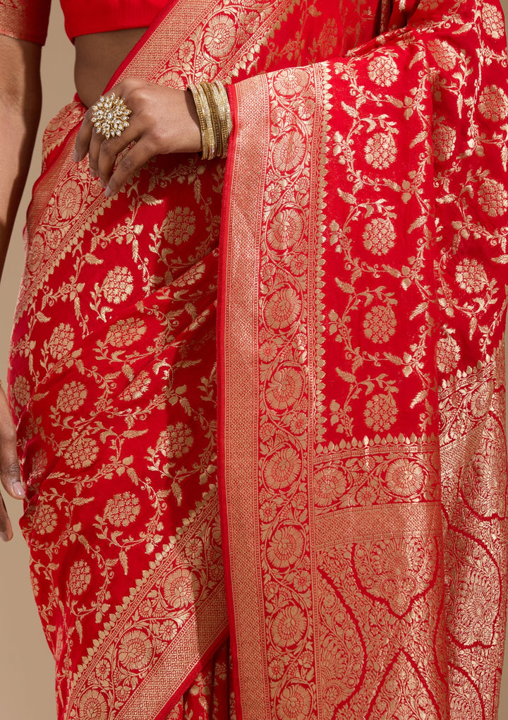 Red Zariwork (Gold) Georgette Silk Saree