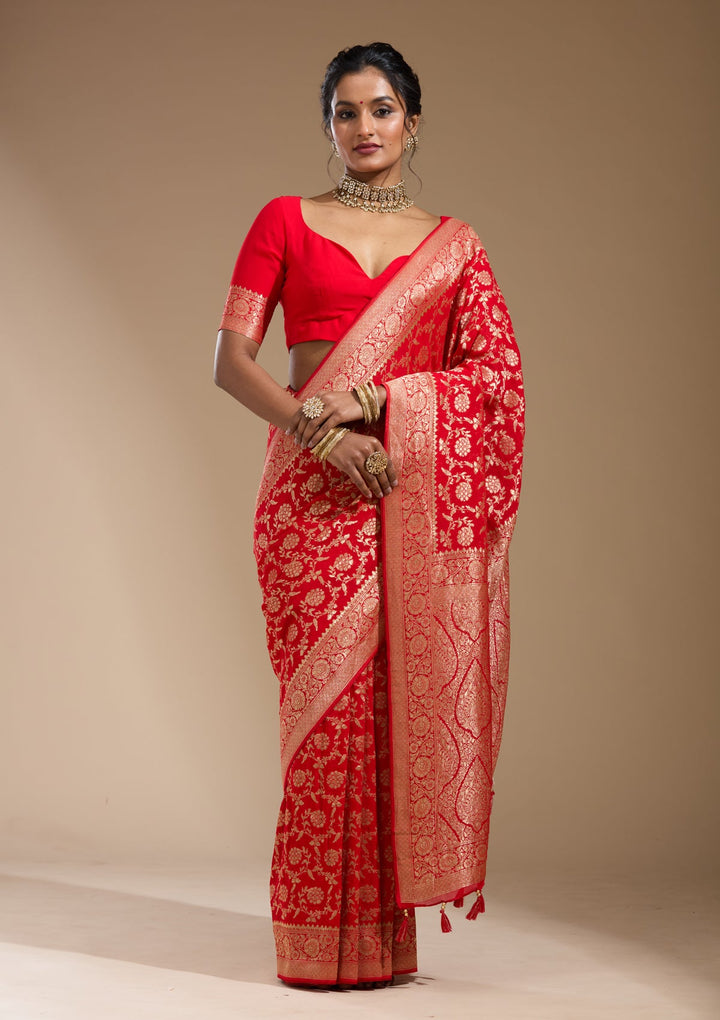 Red Zariwork (Gold) Georgette Silk Saree