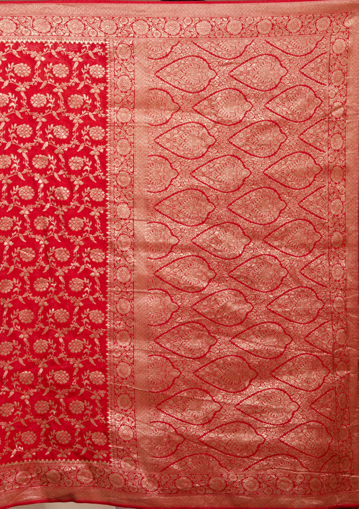 Red Zariwork (Gold) Georgette Silk Saree
