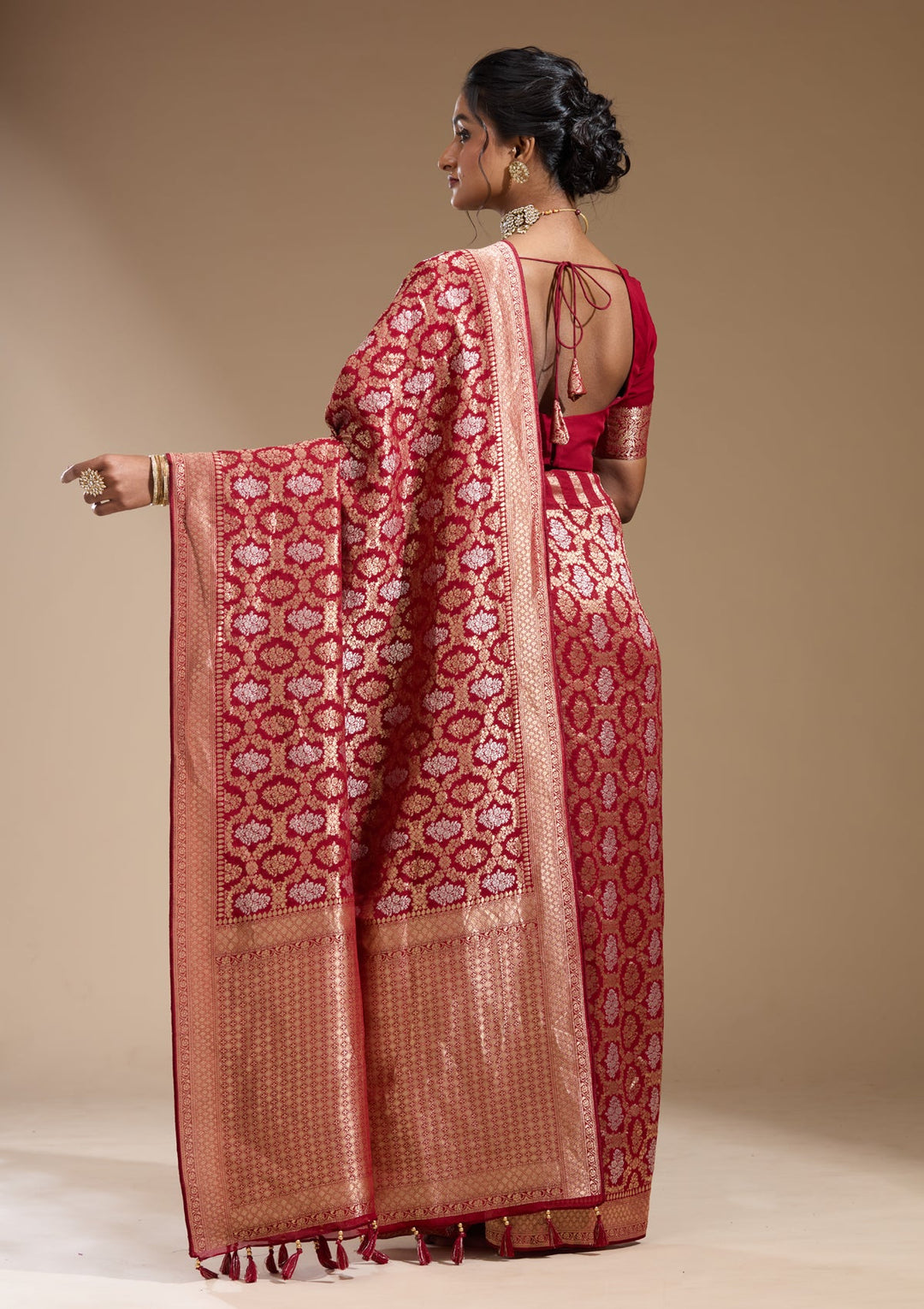 Maroon Zariwork (Gold) Georgette Silk Saree