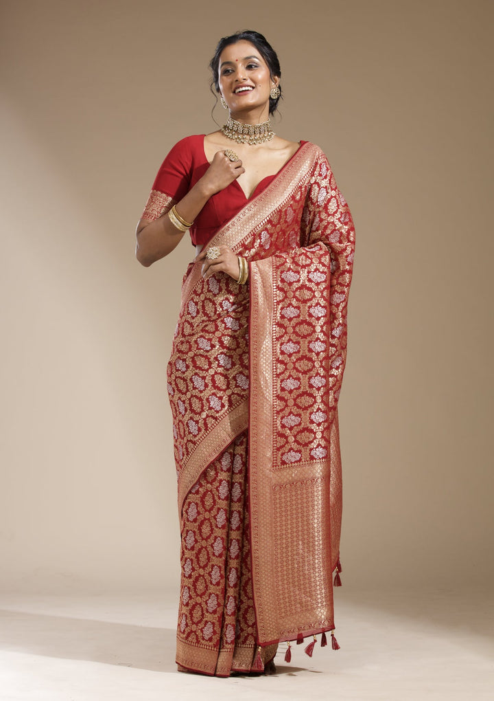 Maroon Zariwork (Gold) Georgette Silk Saree