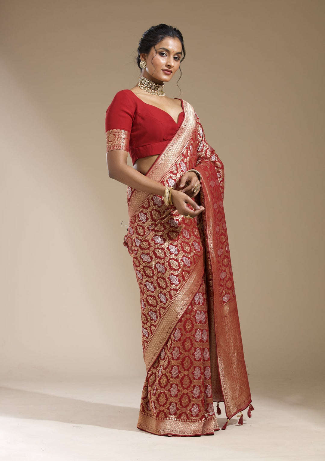 Maroon Zariwork (Gold) Georgette Silk Saree