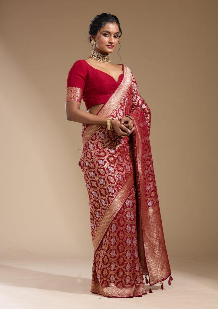 Maroon Zariwork (Gold) Georgette Silk Saree