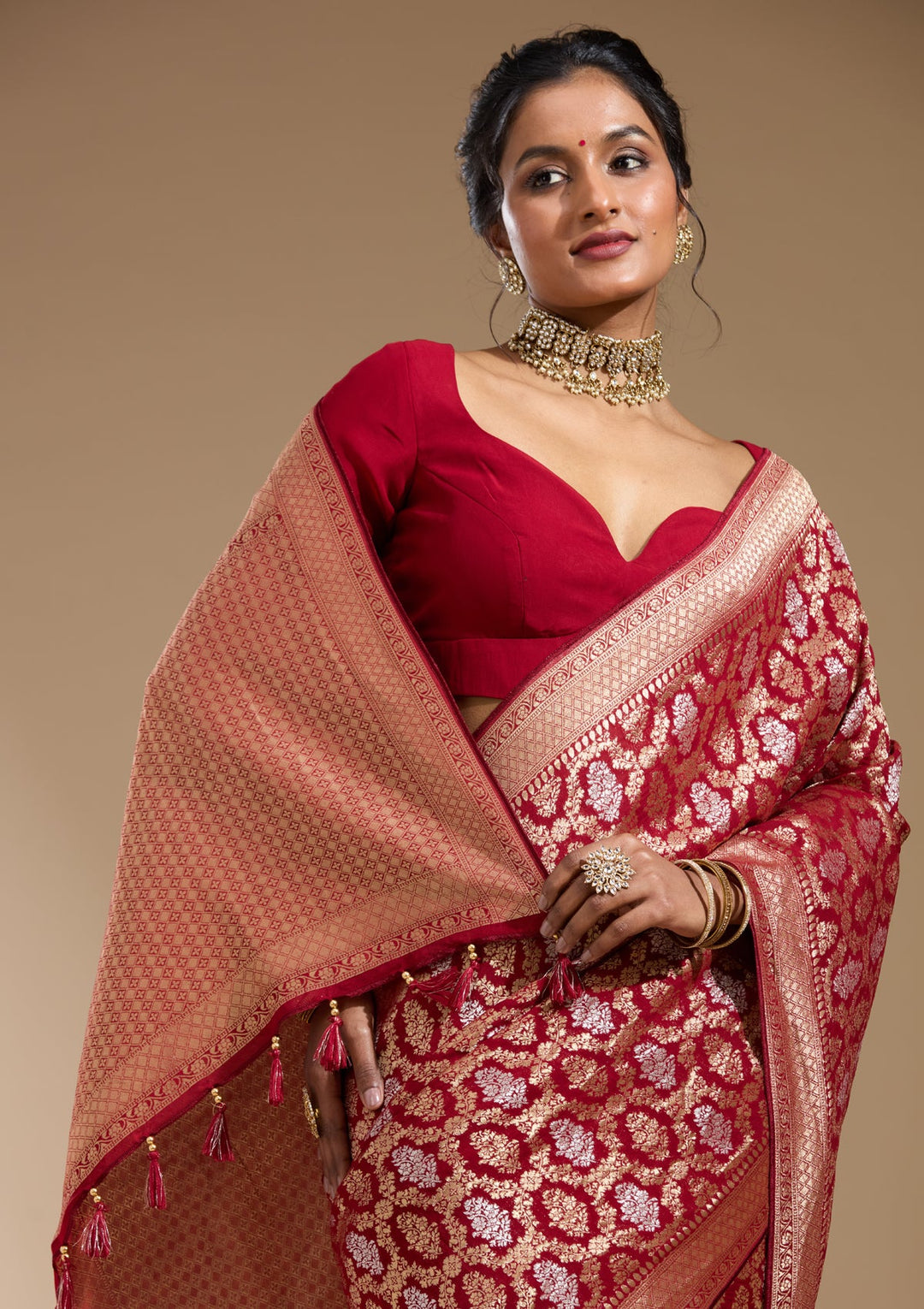 Maroon Zariwork (Gold) Georgette Silk Saree