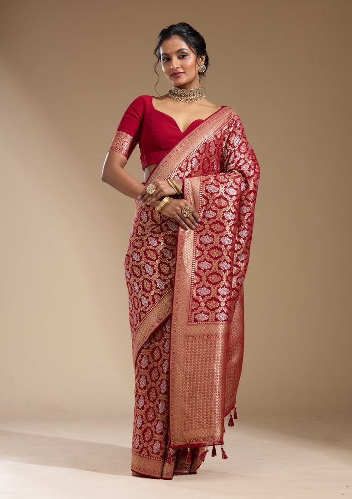 Maroon Zariwork (Gold) Georgette Silk Saree