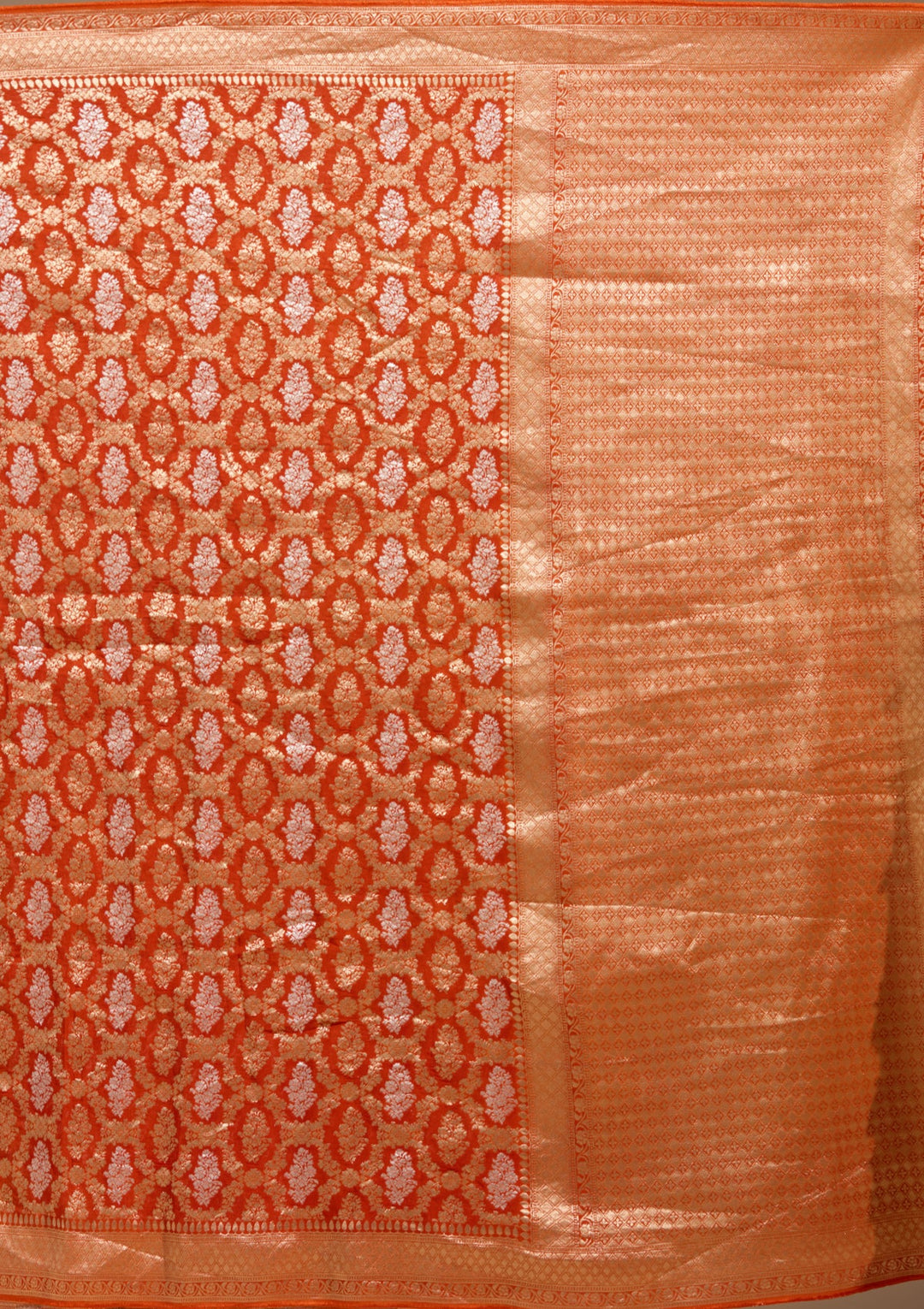 Orange Zariwork (Gold) Georgette Silk Saree
