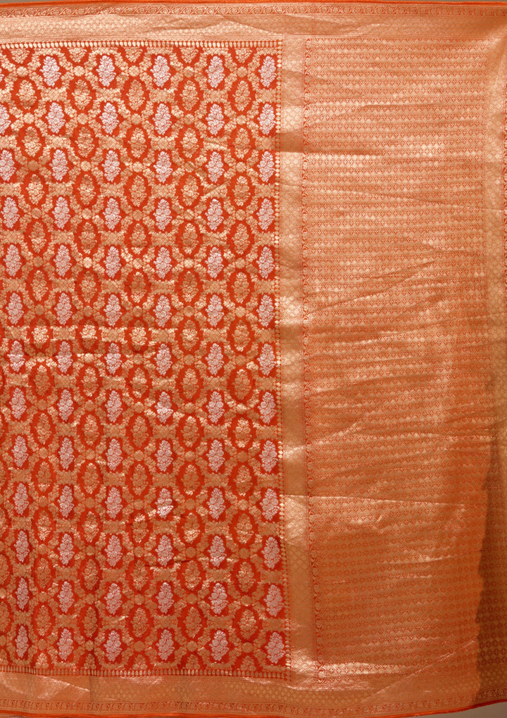 Orange Zariwork (Gold) Georgette Silk Saree