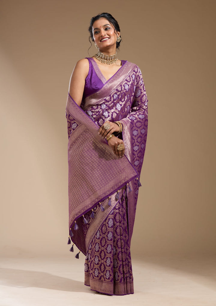 Purple Zariwork (Gold) Georgette Silk Saree