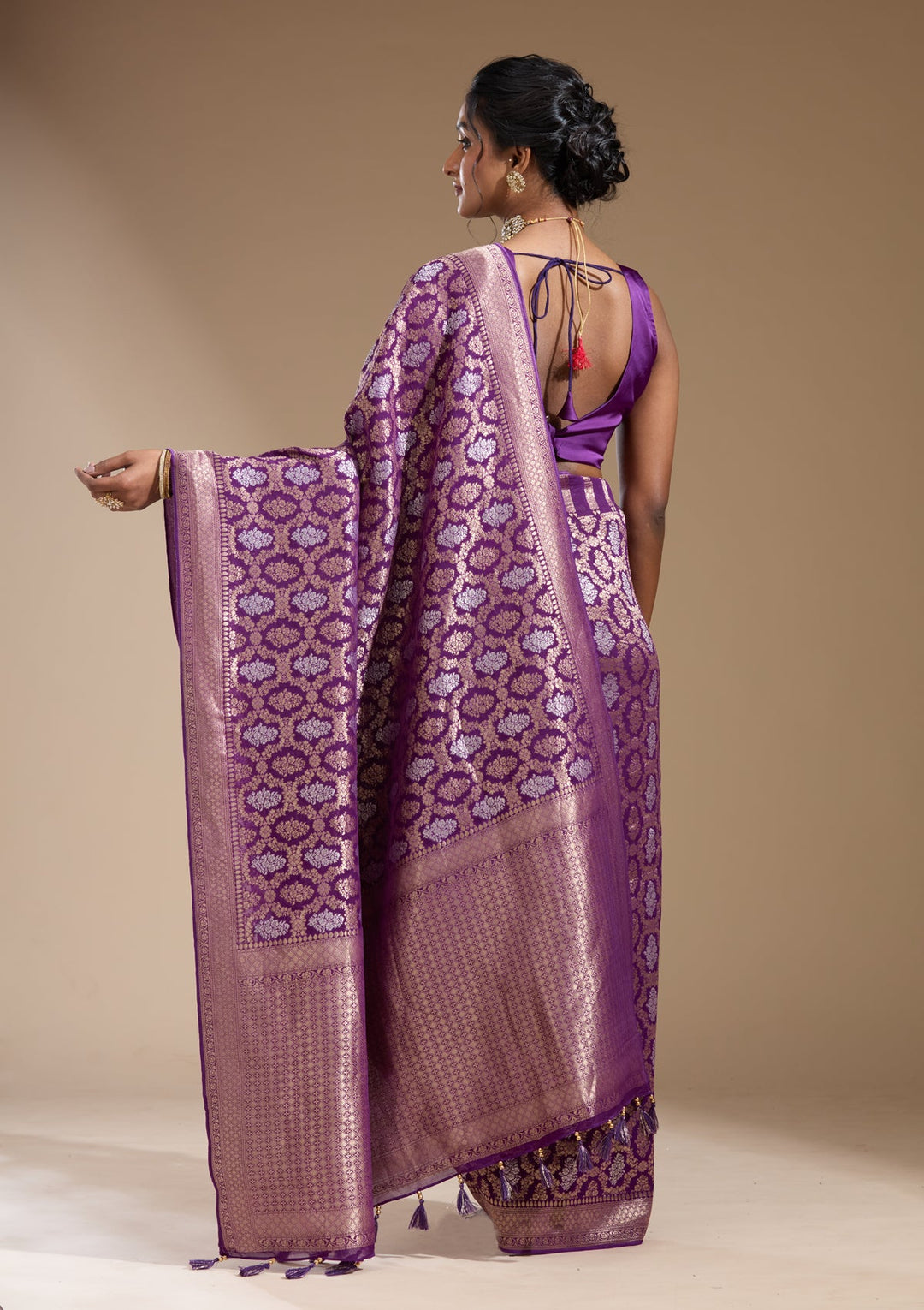Purple Zariwork (Gold) Georgette Silk Saree