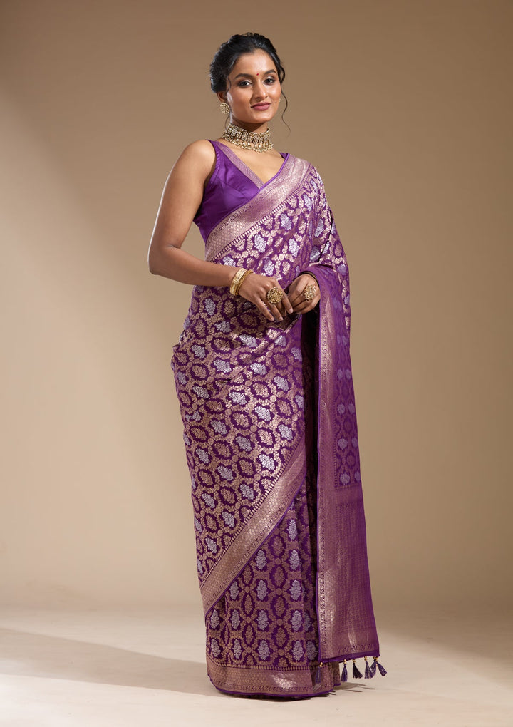 Purple Zariwork (Gold) Georgette Silk Saree