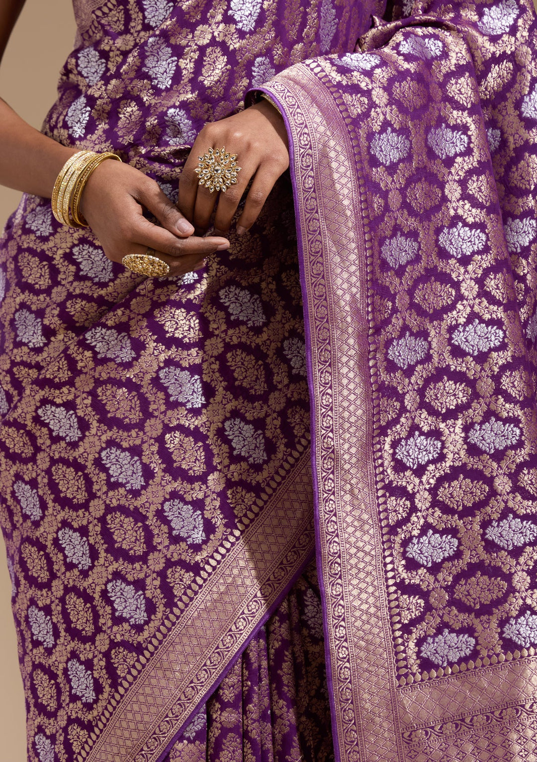 Purple Zariwork (Gold) Georgette Silk Saree
