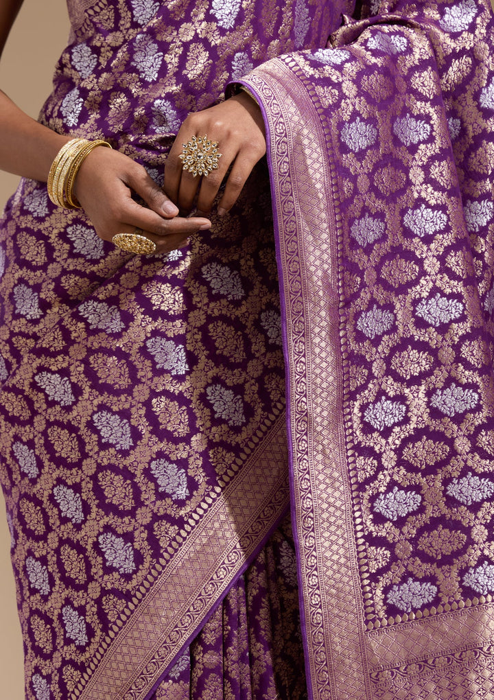 Purple Zariwork (Gold) Georgette Silk Saree