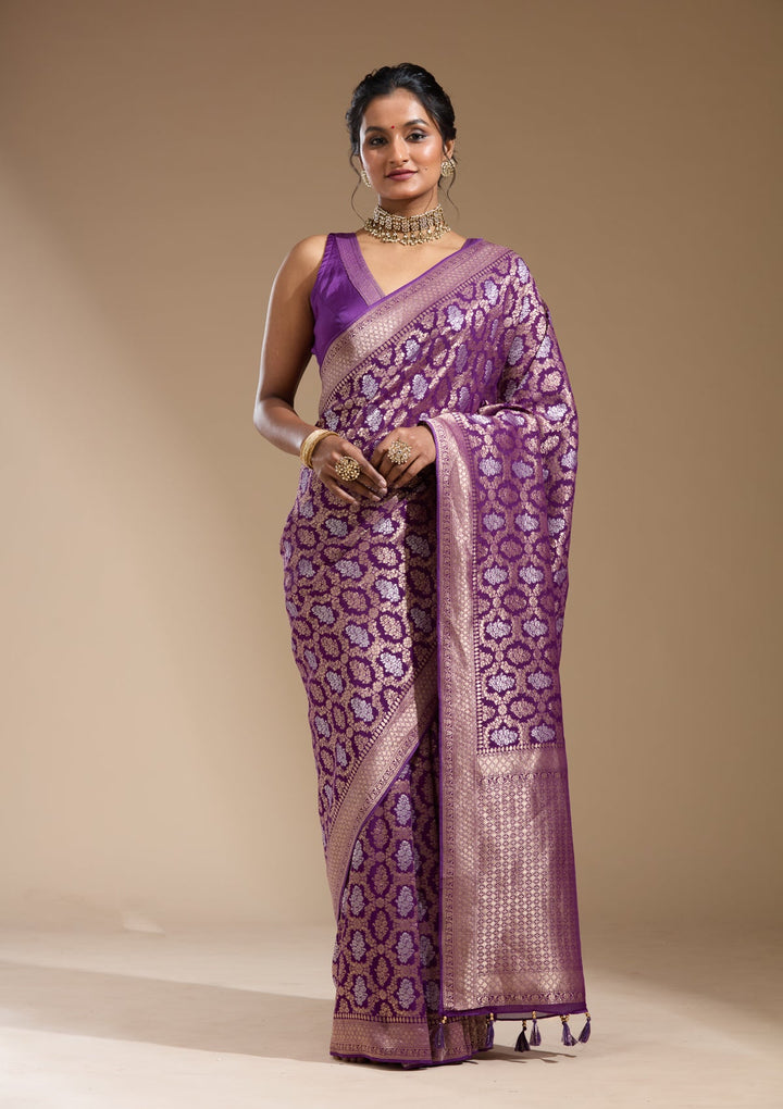 Purple Zariwork (Gold) Georgette Silk Saree