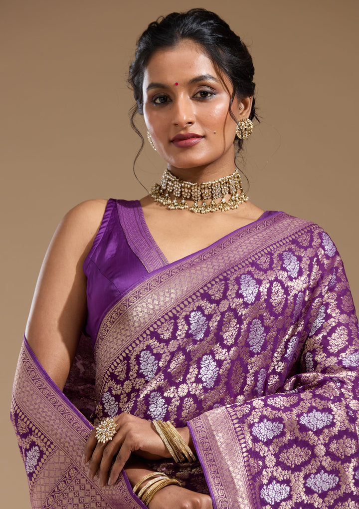 Purple Zariwork (Gold) Georgette Silk Saree