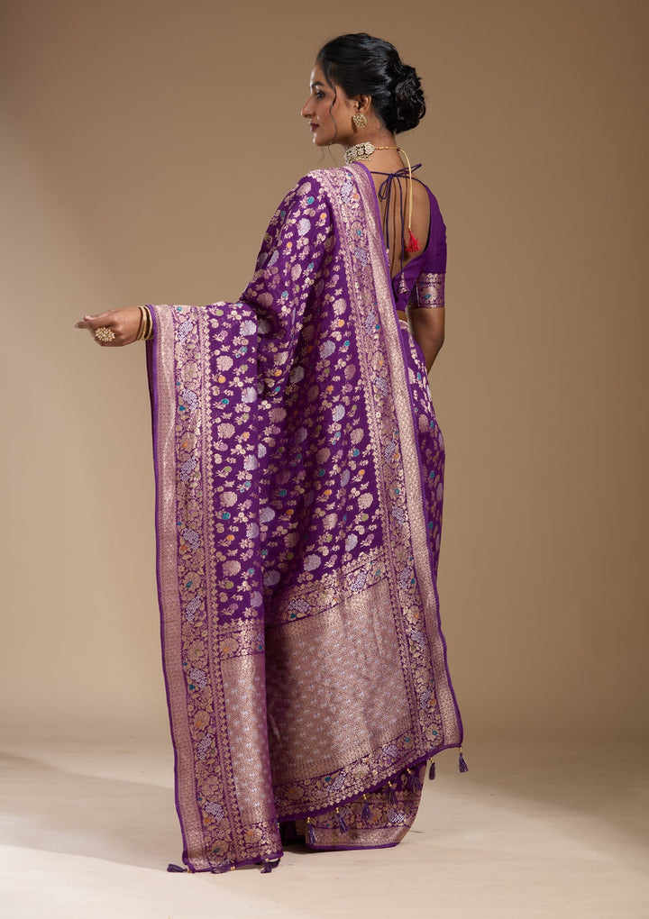 Purple Zariwork (Gold) Georgette Silk Saree