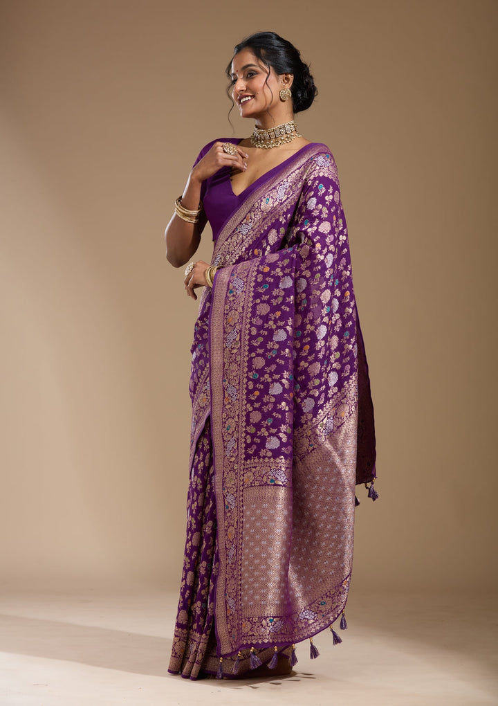 Purple Zariwork (Gold) Georgette Silk Saree