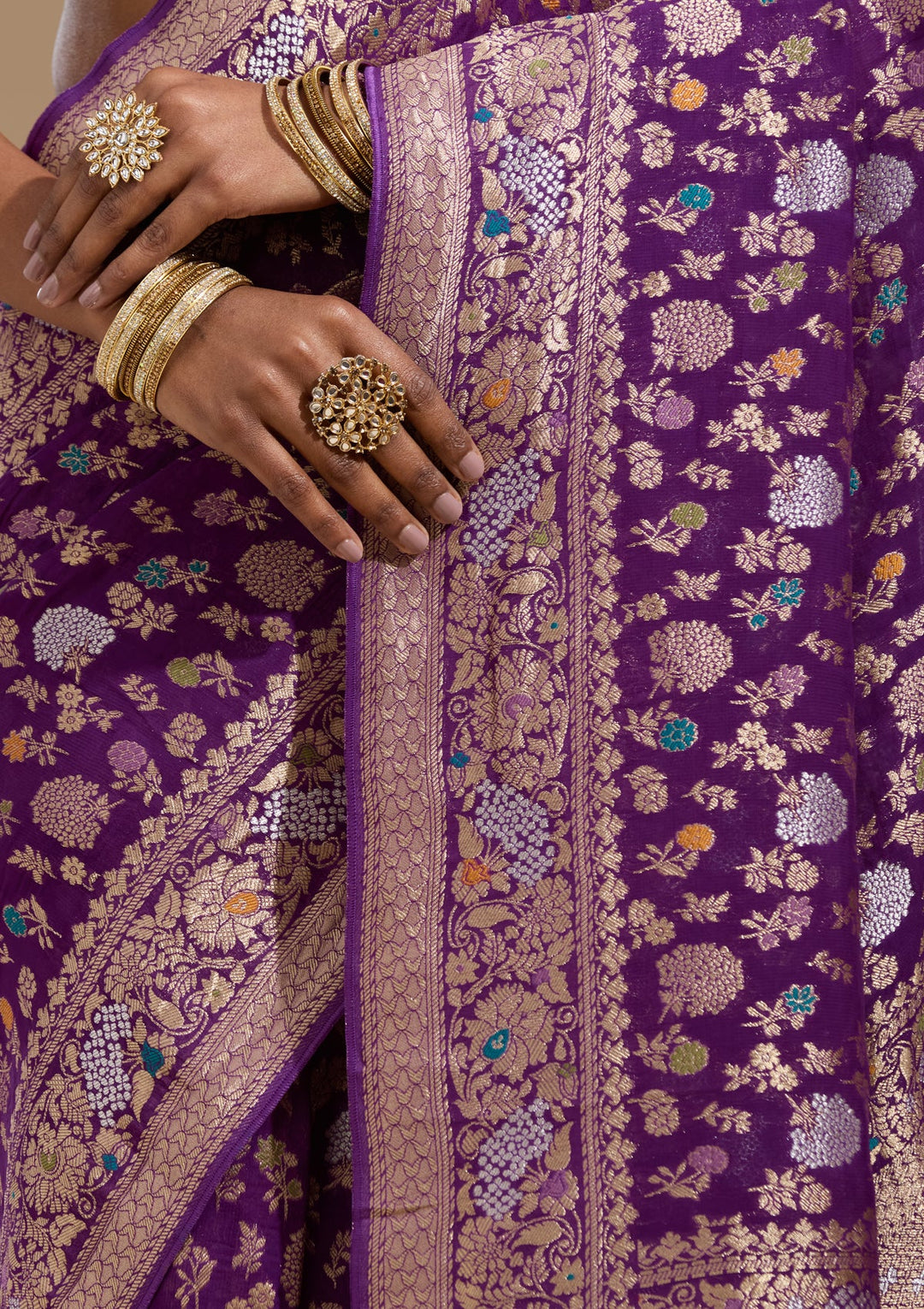 Purple Zariwork (Gold) Georgette Silk Saree