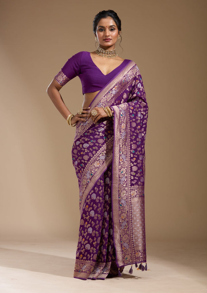 Purple Zariwork (Gold) Georgette Silk Saree