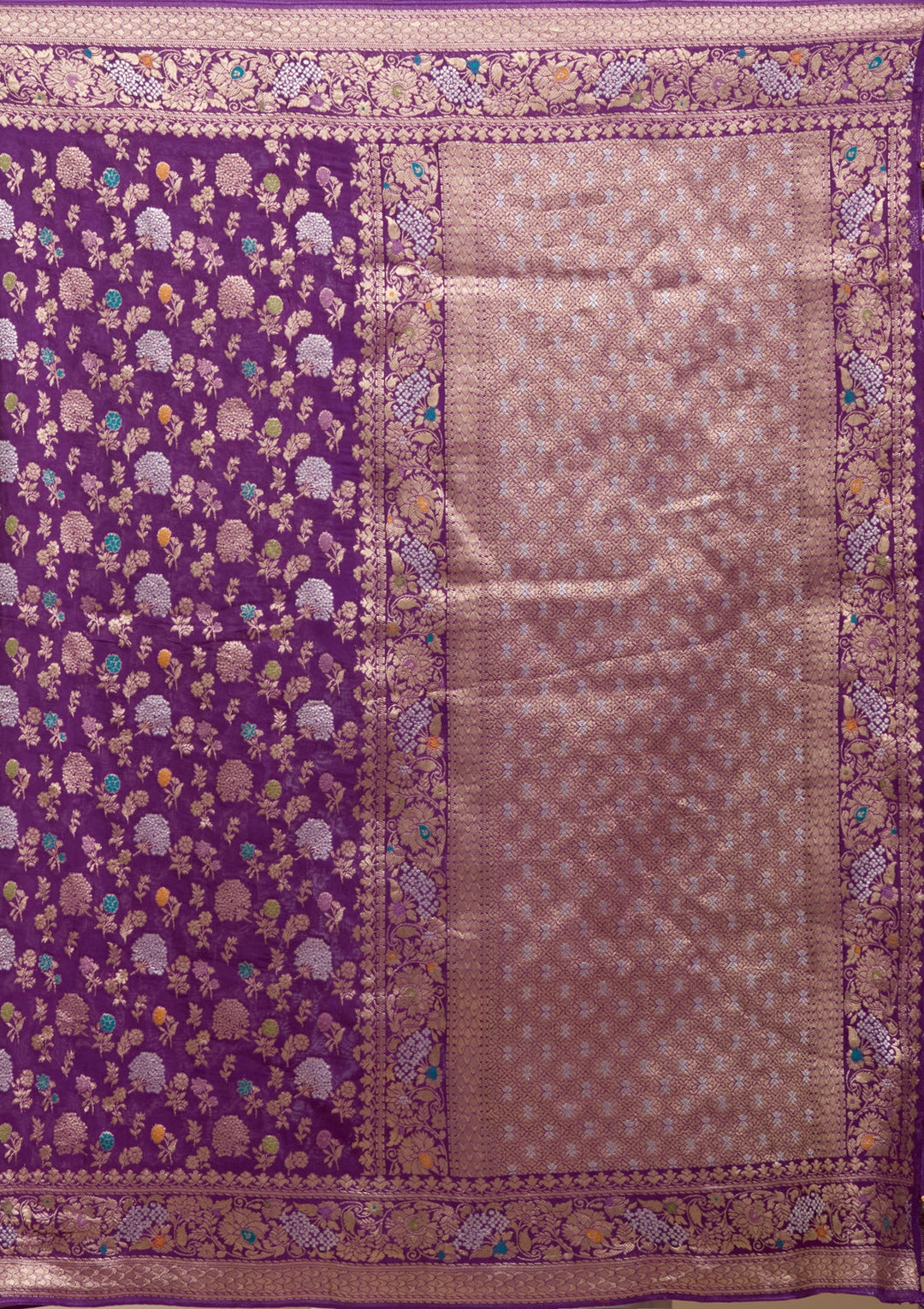 Purple Zariwork (Gold) Georgette Silk Saree