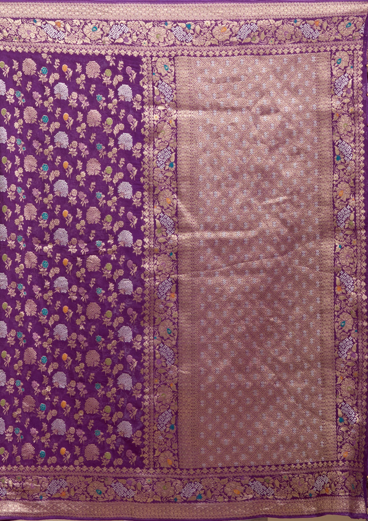 Purple Zariwork (Gold) Georgette Silk Saree