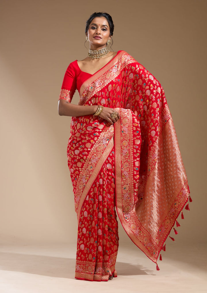 Red Zariwork (Gold) Georgette Silk Saree