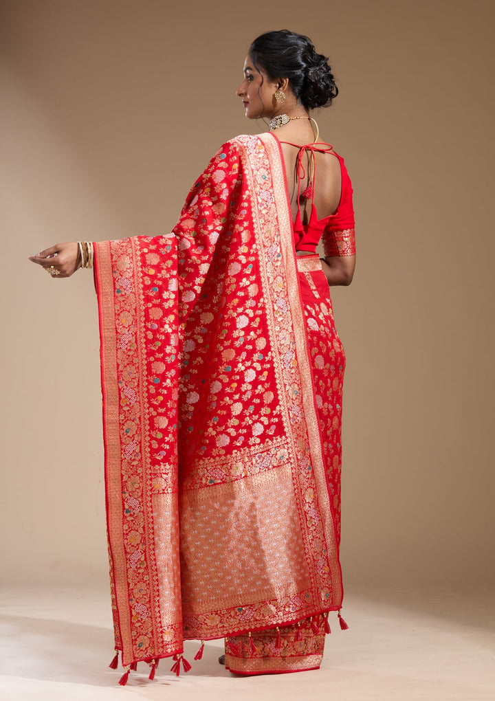 Red Zariwork (Gold) Georgette Silk Saree
