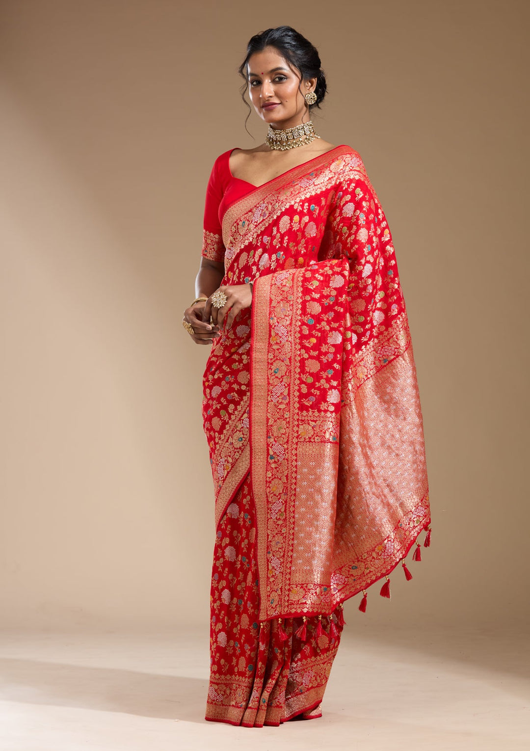 Red Zariwork (Gold) Georgette Silk Saree