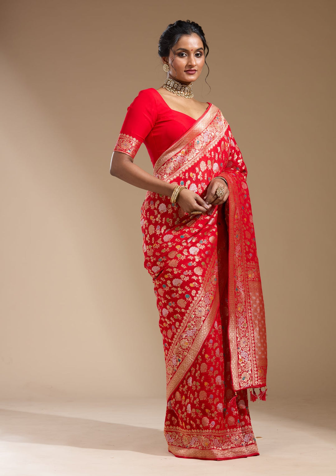 Red Zariwork (Gold) Georgette Silk Saree