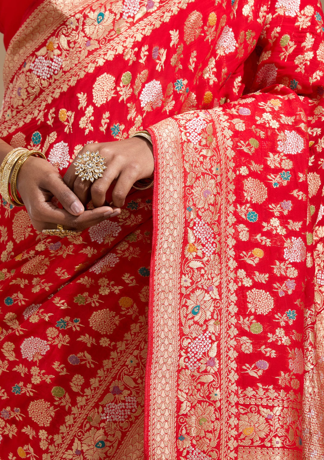 Red Zariwork (Gold) Georgette Silk Saree